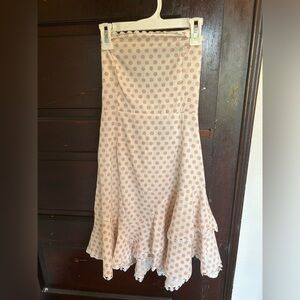 Small white & pink polka dot strapless dress